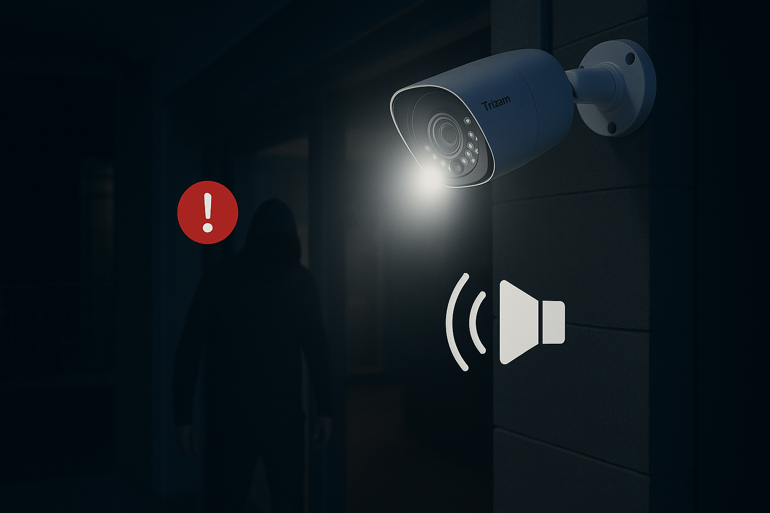 営業時間外の侵入にはライト＋音で自動警告