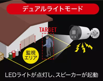 音と光で侵入者を抑止